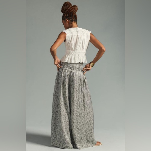 Anthropologie Volume Wide-Leg Pants Ruched At Waistband Size 6 - Picture 2 of 8